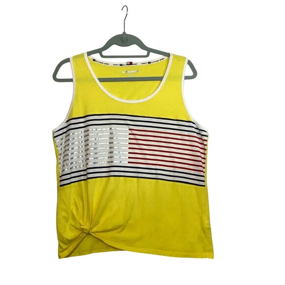 Tommy Hilfiger Sport Yellow Tank Top With Flag Stripe Design Women XL - Picture 1 of 7